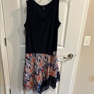 Vince Navy and Patterned High Low Dress